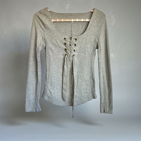 Free People Tops - Free People Looking Back Lace Up Long Sleeve Scoop Neck Corset Top XS Gray